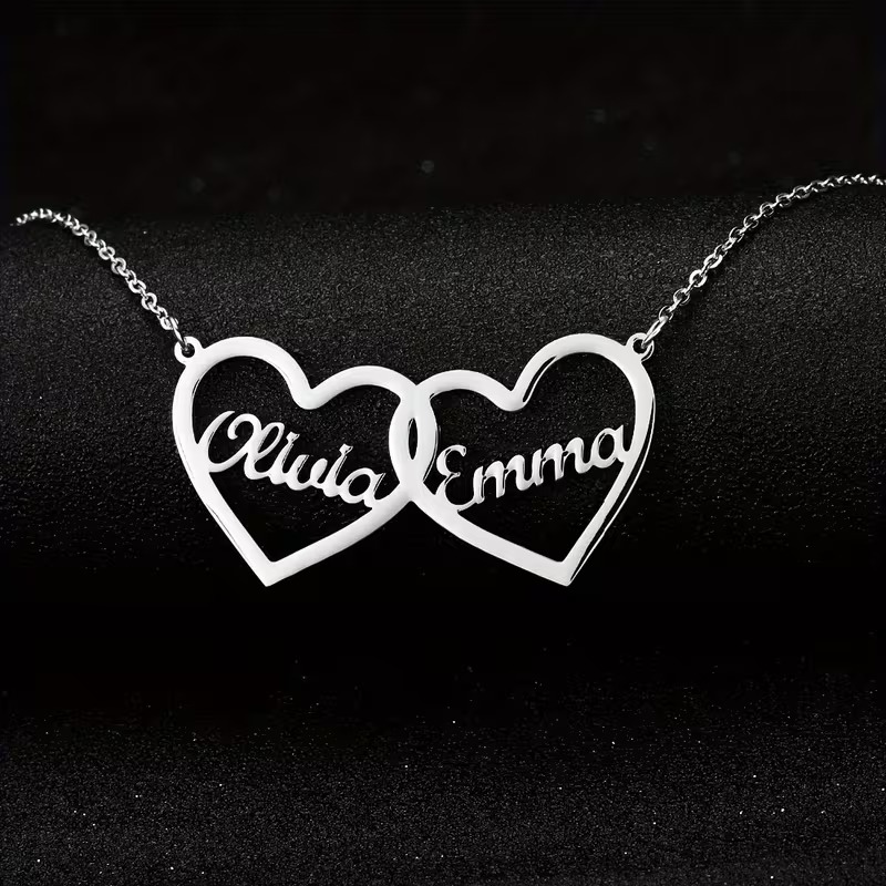 Custom Double Hearts Two Name  - Men Accessories Neck Chain ulasan dan harga
