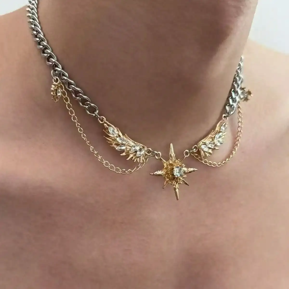 Gothic Punk Gold Color Wings S - Men Accessories Neck Chain ulasan dan harga